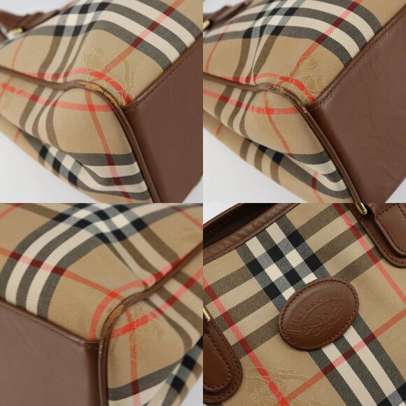 Burberrys Nova Check Hand Bag Canvas Gold Beige Auth ep11255 - Picture 15 of 15